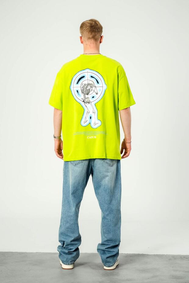 İskelet Hedef Baskılı Neon Yeşil Tshirt - 1