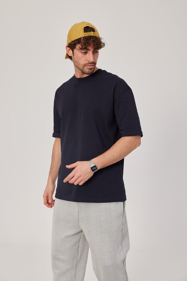 Navy Blue Oversize Basic Tshirt - 3
