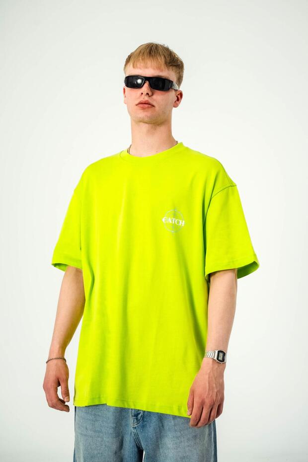 İskelet Hedef Baskılı Neon Yeşil Tshirt - 4