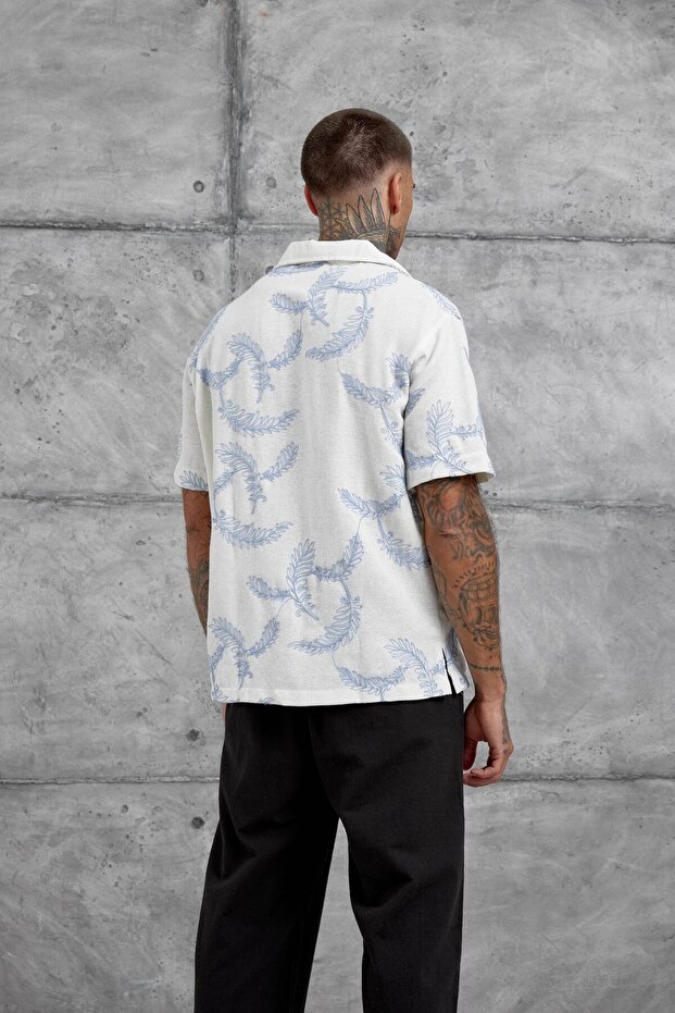 Blue Patterned Oversize Shirt - 7