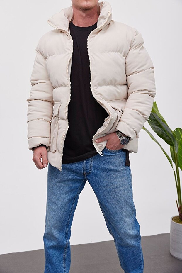 2001 Krem Şişme Mont - 3