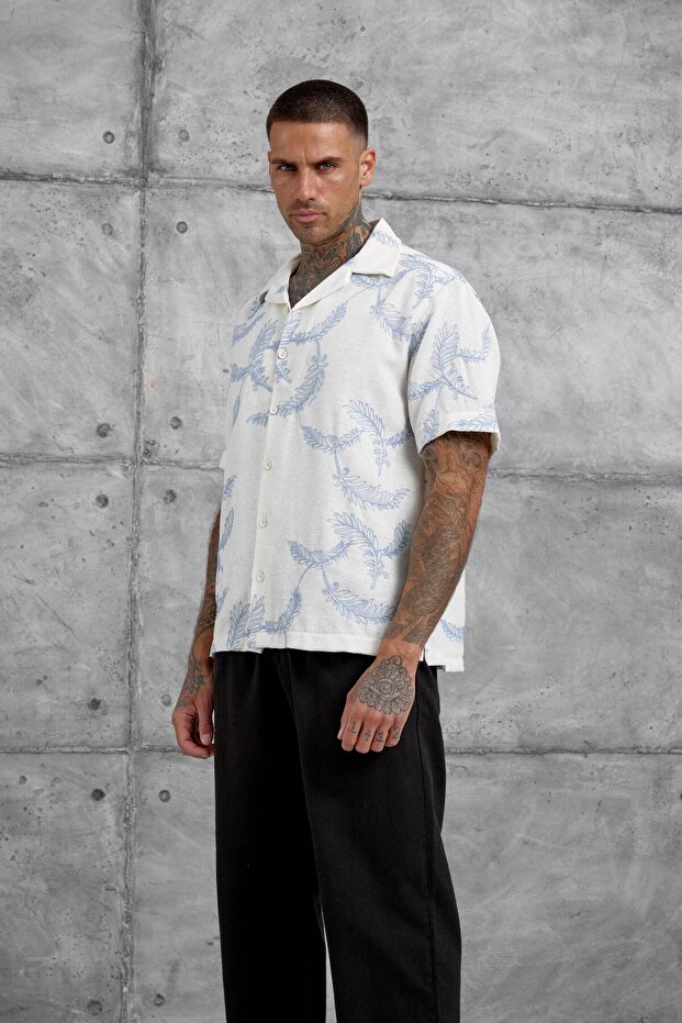 Blue Patterned Oversize Shirt - 5