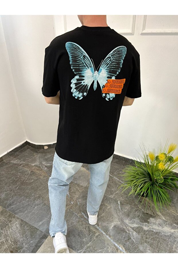 تيشيرت أسود بنمط الفراشة الخلفية - 5