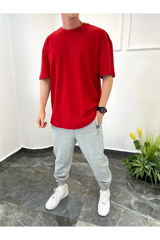Oval Kesim Basic Kırmızı Tshirt - 1