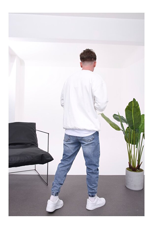 Basic Pamuk Beyaz Sweatshirt - 3