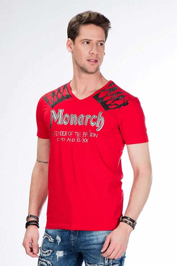 Ct377 stone embroidered foil b Printed men's t-shirt