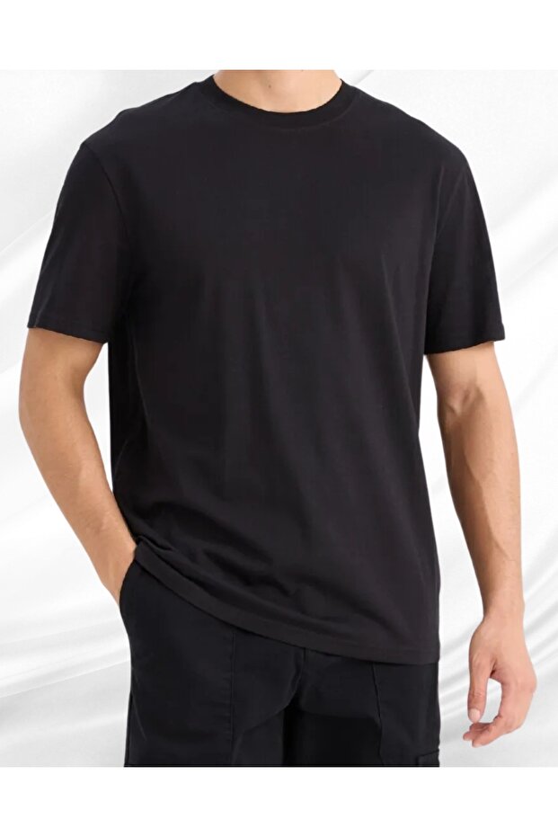 New Regular Fit Crew Neck Basic Solid Short Sleeve T-Shirt - 1