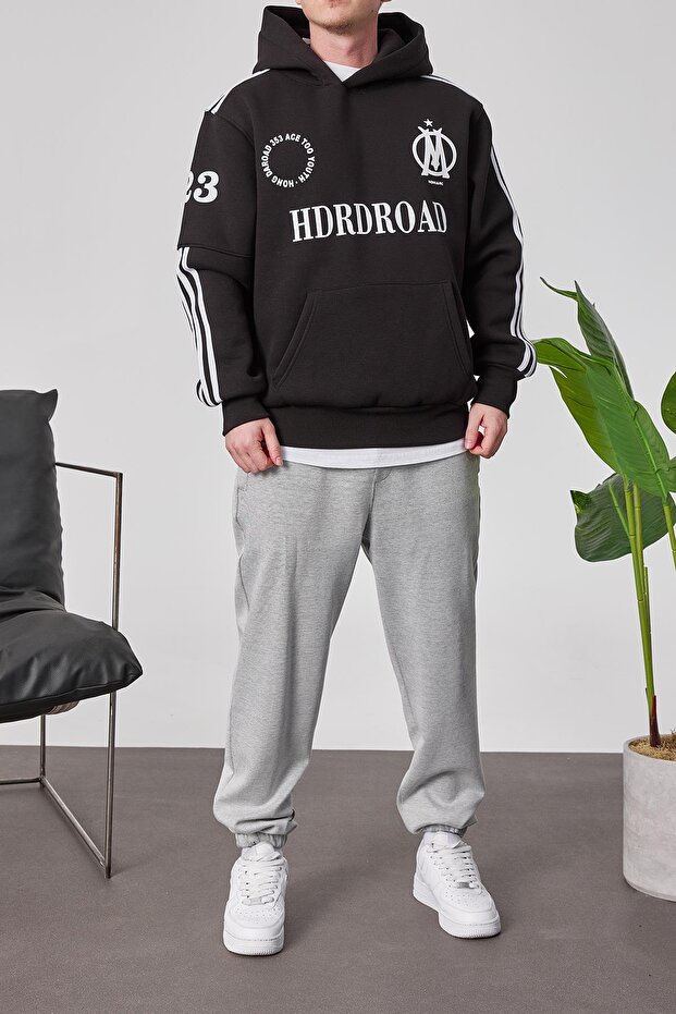 HDRDROAD Siyah Kapüşonlu Sweatshirt - 1