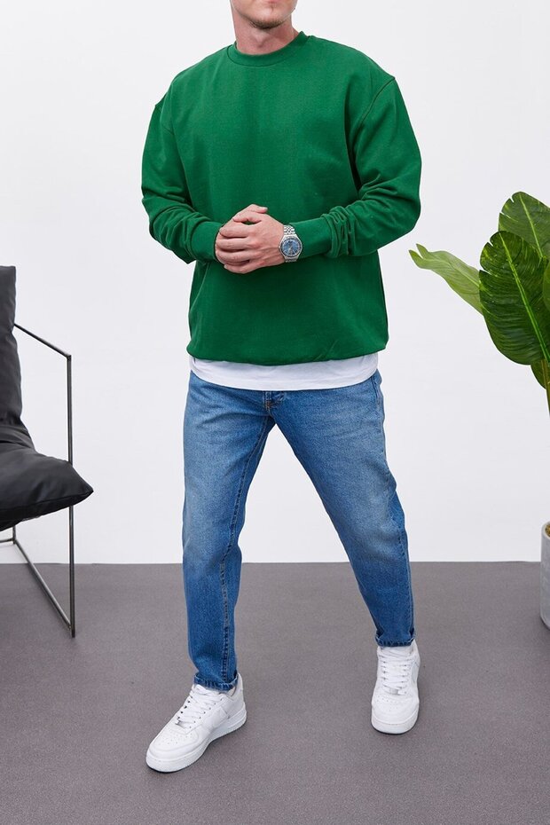 سويت شيرت قطني أخضر أساسي - 1