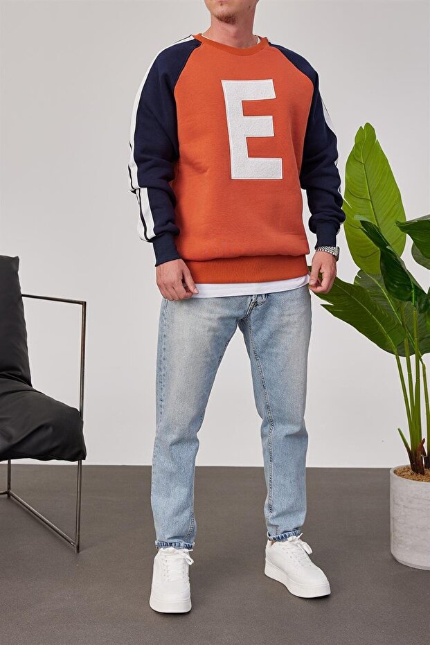 E Harf Baskılı Kiremit Sweatshirt - 4