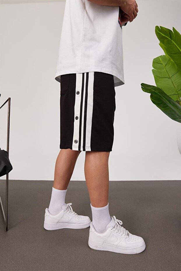 شورت أسود بخطوط و2 أزرار - 5