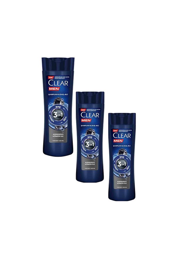 Clear şampuan&duj jeli 3in1 kömürlü 330 ml - 1