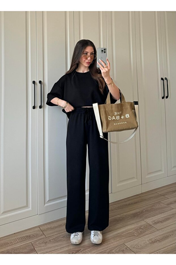 Black Modal Fabric Women's Basic Set