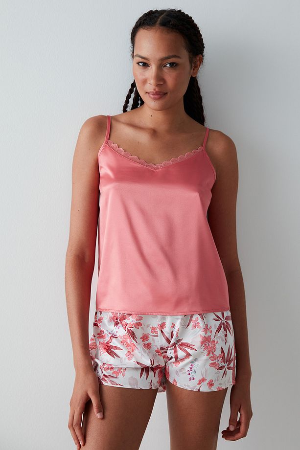Rosy Solid Saten Atlet Pijama Üstü - 2