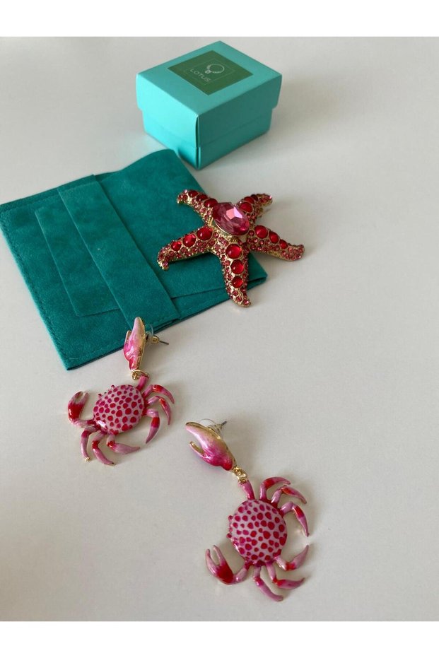Decorated Engec Model Enamel Dangle Gold Pink Color Women's Earrings Lotus