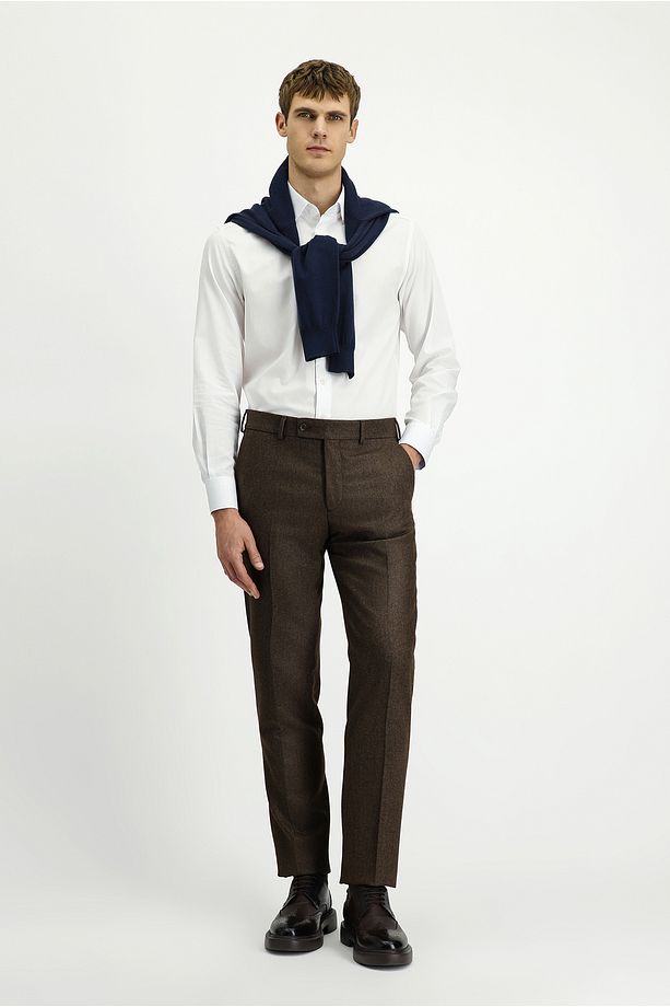 Regular Fit Yünlü Pileli Flanel Klasik Kumaş Pantolon - 1
