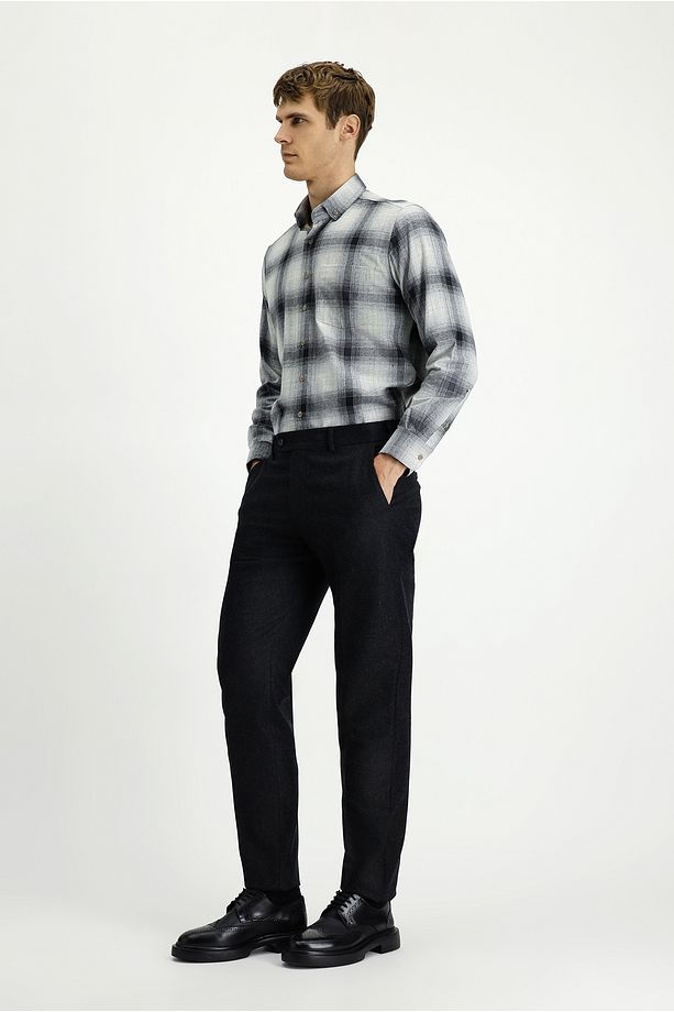Regular Fit Yünlü Pileli Flanel Klasik Kumaş Pantolon - 2