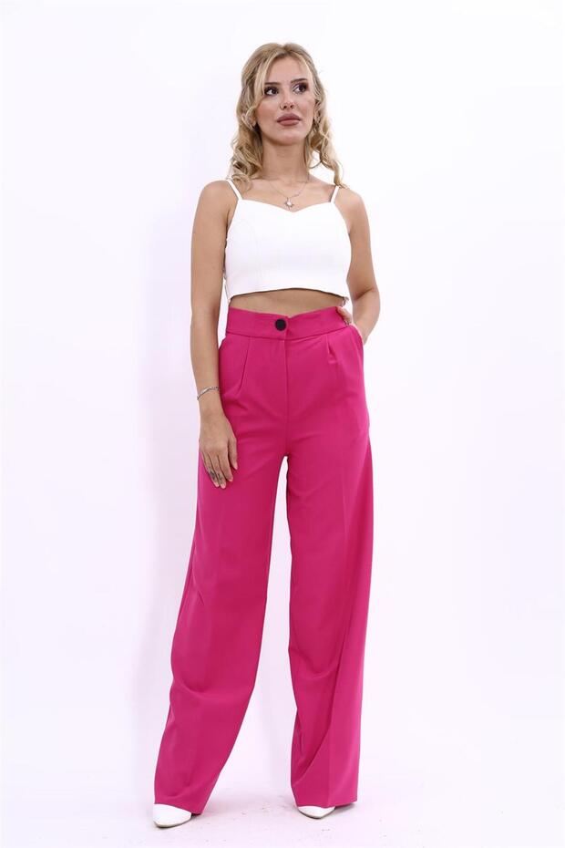Fuchsia High Waist Wide Leg Trousers