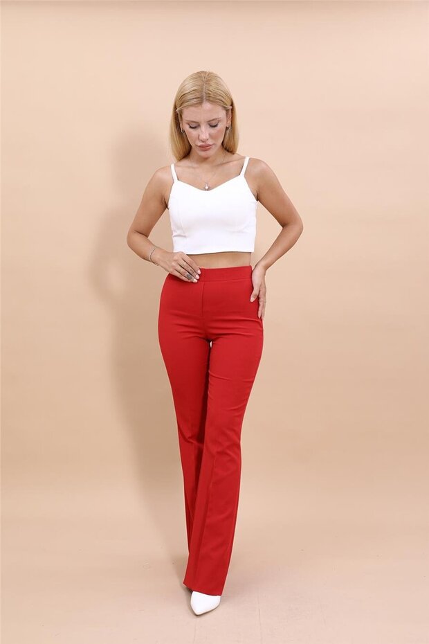 İspanyol Paça Pantolon-Kırmızı - 5