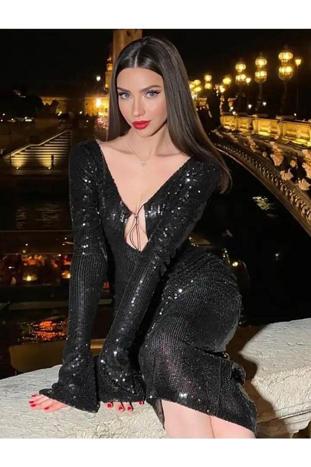 Lüks Designer Sequins Elbise Gece Parti Davet Özel Davet - 8