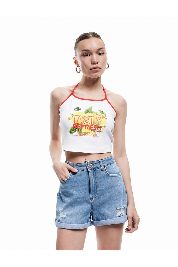 Mini Kot Şort Yüksek Bel Skinny Fit Yıpratılmış Cepli - 1