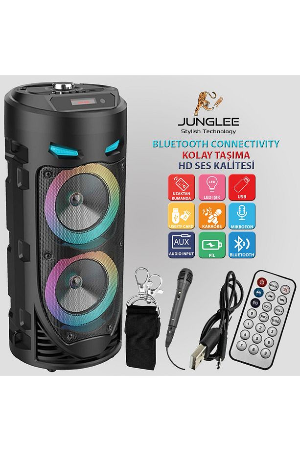 Karaoke Mikrofonlu Bluetooth Hoparlör Led Işıklı Taşınabilir Kablosuz Speaker - 8