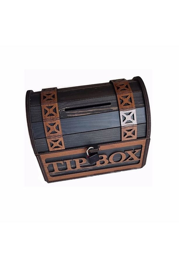 Tip Box Ahşap Kumbara Sandık Tipi Tipbox Kilitli Bahşiş Kutusu - 1