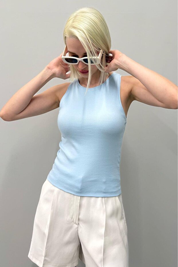 قميص داخلي نسائي بحزام أساسي باللون الأزرق SH253 - 5