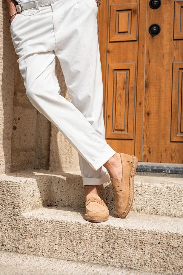 Minoa Bej Loafer Süet Deri Espadril - 4