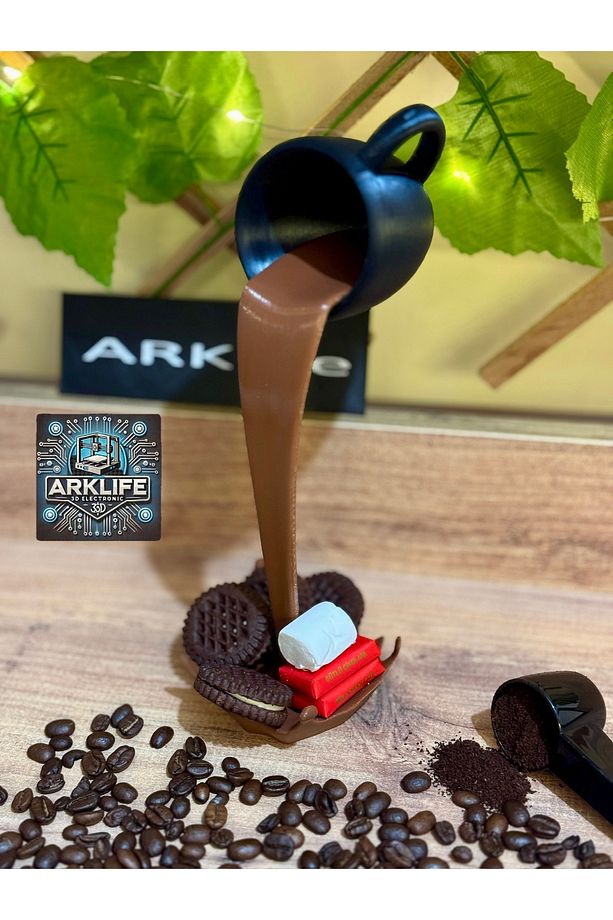 2li Set Coffe Yazısı Ve Kahve Köşesi Dökülen Kahve Fincan Figürü 3d Dekoratif Obje Ve Biblo - 4