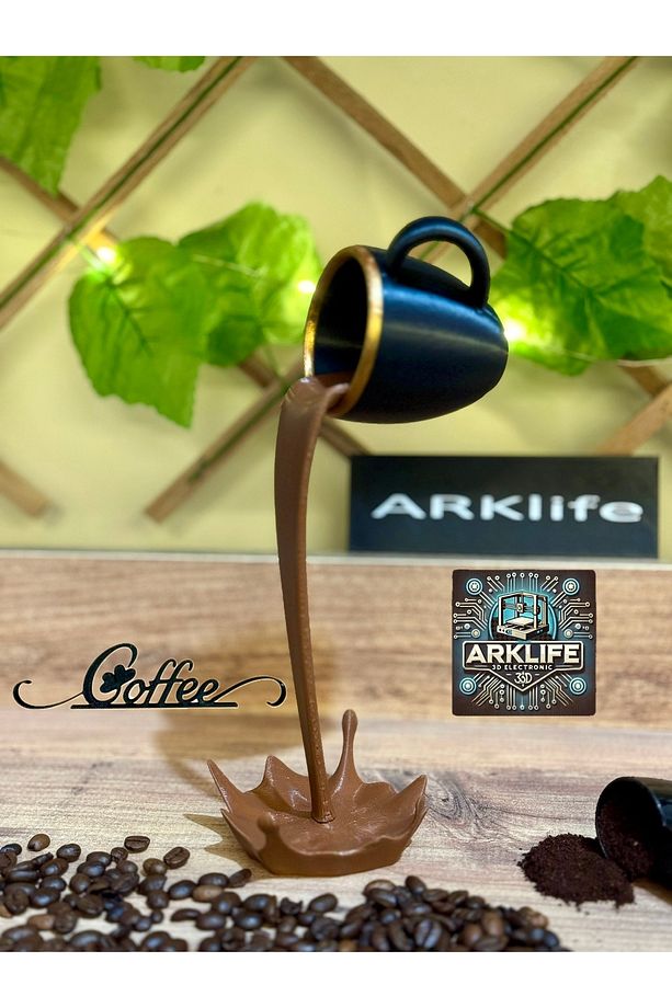 2li Set Coffe Yazısı Ve Kahve Köşesi Dökülen Kahve Fincan Figürü 3d Dekoratif Obje Ve Biblo - 1