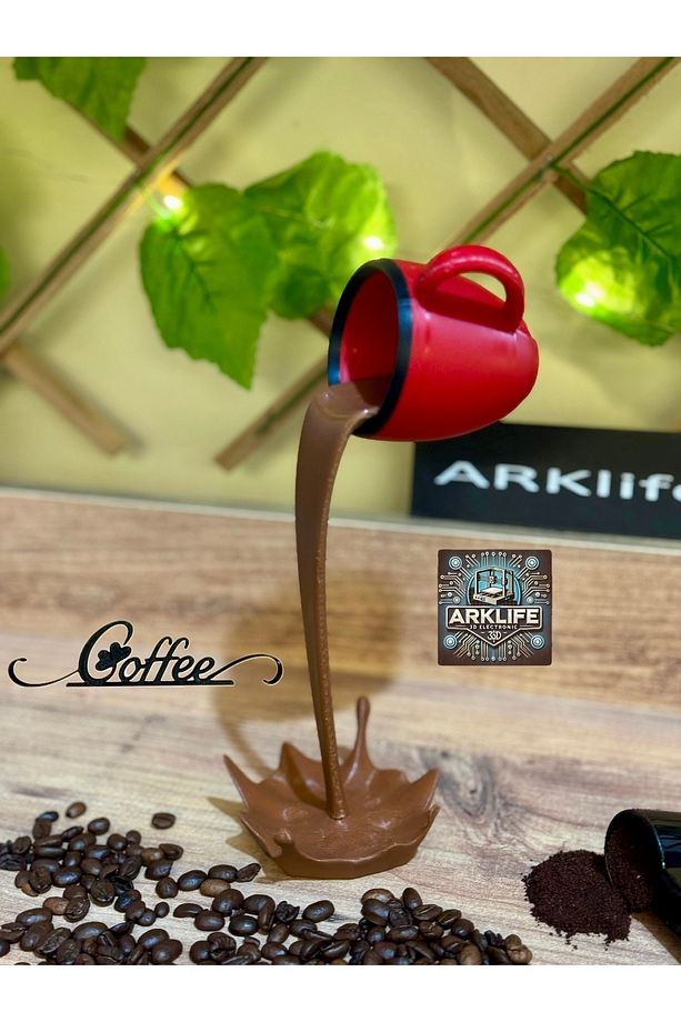 2li Set Coffe Yazısı Ve Kahve Köşesi Dökülen Kahve Fincan Figürü 3d Dekoratif Obje Ve Biblo - 1