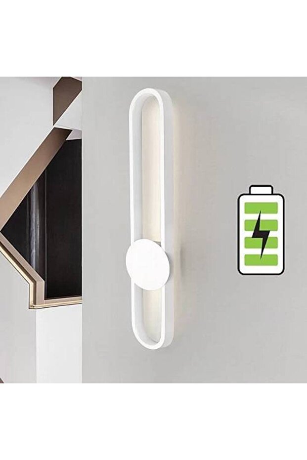 Modern Wall Light with Battery - Rectangular White - 3 Lighting Modes - 1