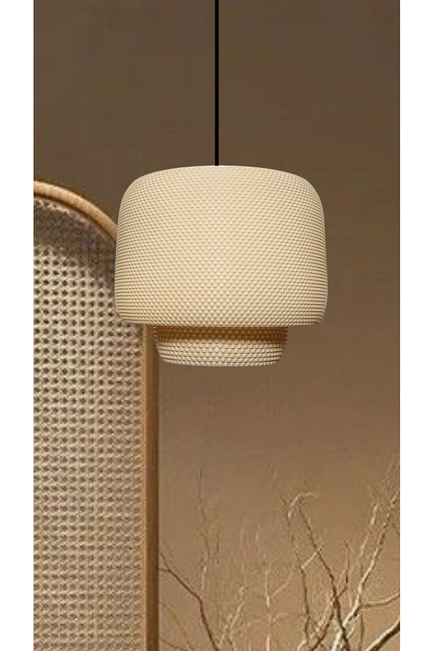 Serbenty Hasır Renk Rattan Görümlü Avize, Pinterest Tarzı Tekli Sarkıt Avize (Bioplastik) E27 - 1