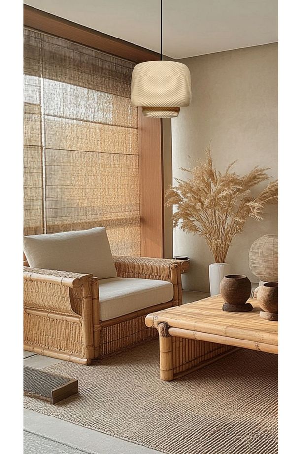 Serbenty Hasır Renk Rattan Görümlü Avize, Pinterest Tarzı Tekli Sarkıt Avize (Bioplastik) E27 - 3