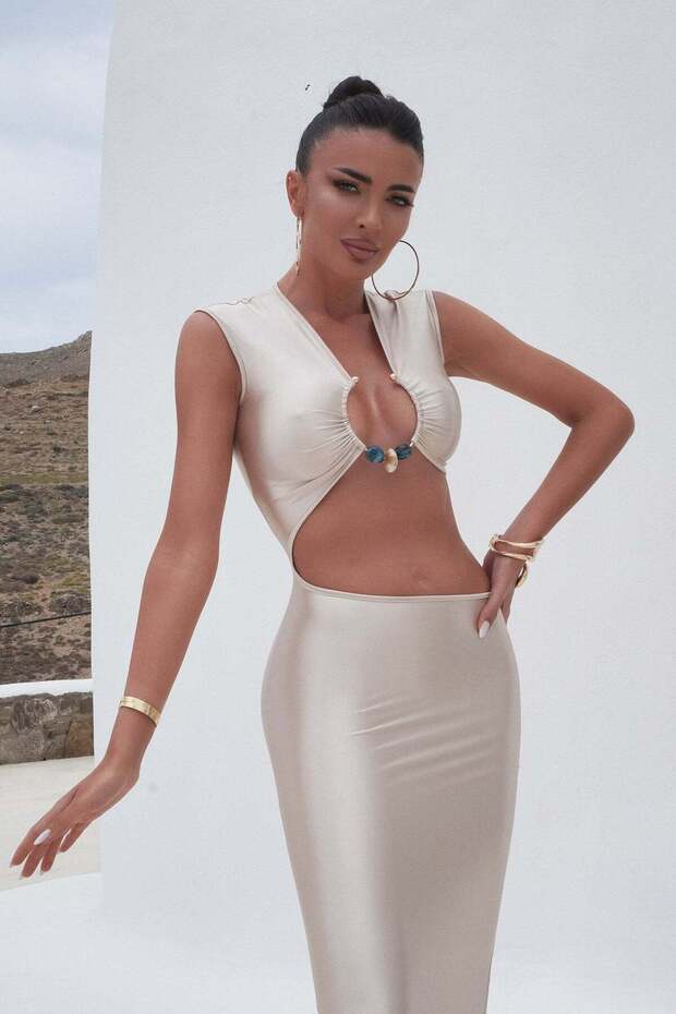 Rochie Dama Lunga Bej Cerelia - 5