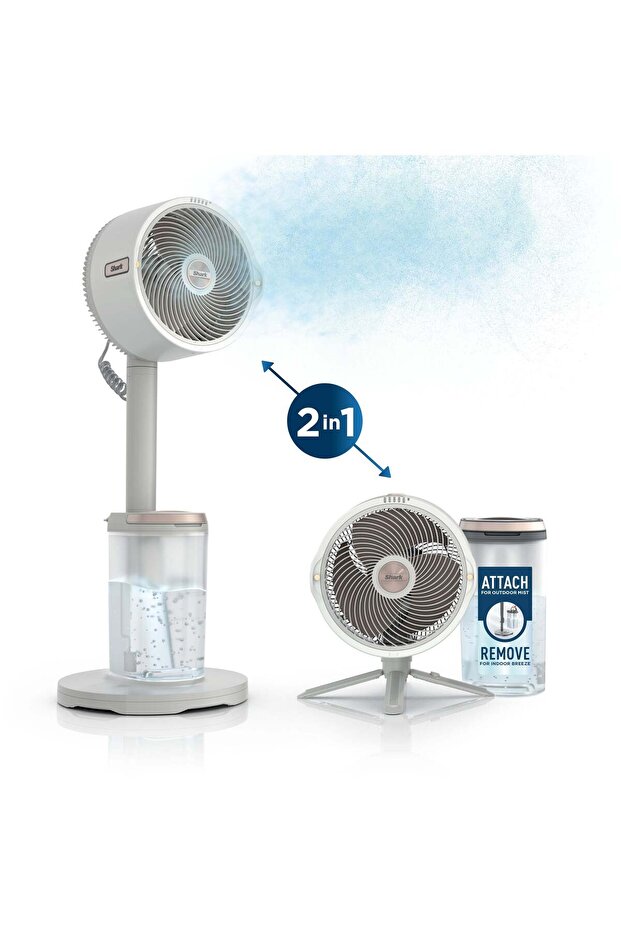 Shark FlexBreeze ProMist Taşınabilir Buharlı Fan – İç ve Dış Mekan Uyumlu, Beyaz