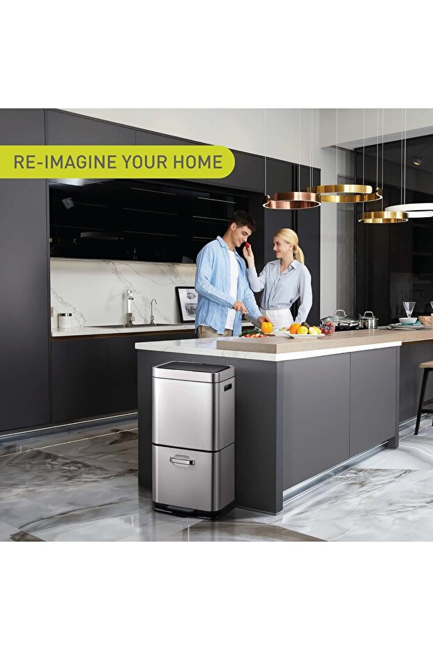 Himalaya Sensor Recycling Bin Dual Compartment Design 35 + 25 LTR - Perfect for Kitchen
