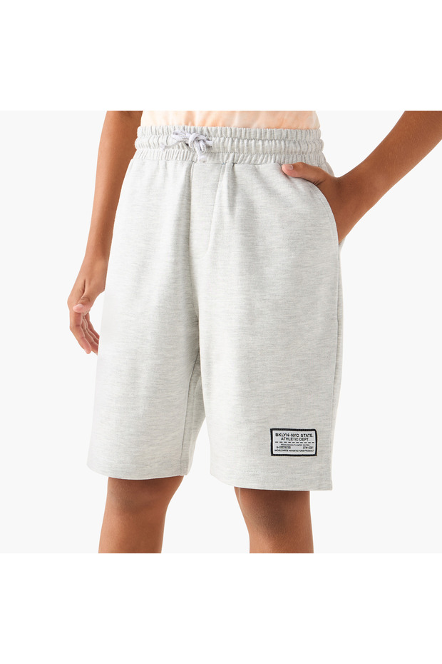 Solid Shorts with Elasticated Drawstring and Pockets - 1
