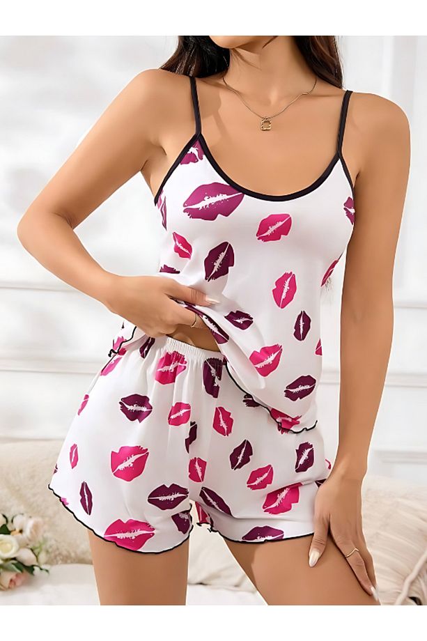 Tatlı Uykular: Dudak Desenli Üçlü Pijama Takımı - 4