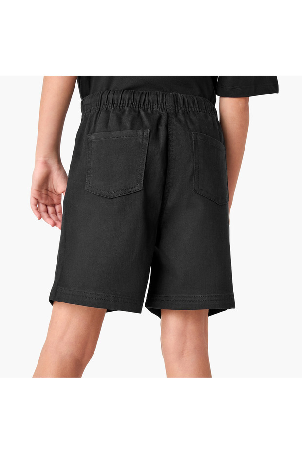 Solid Shorts with Drawstring Closure and Pockets - 3