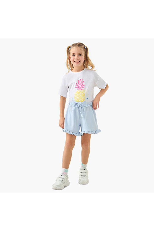 شورت سادة مع رباط للإغلاق وحاشية مكشكشة - 2