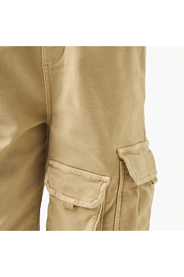 Solid Cargo Shorts with Drawstring Closure - 3