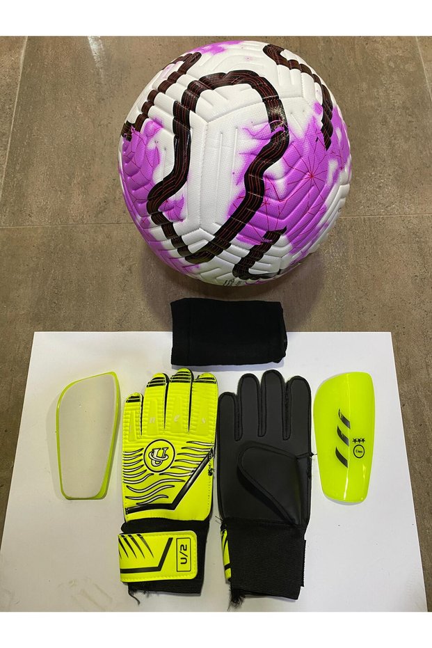 5 No Star Football Goalkeeper Gloves and Shin Pads Set with Pump Gift