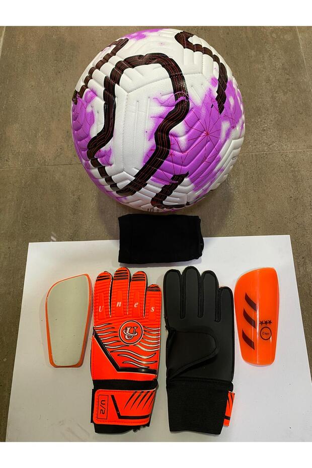 5 No Star Football Goalkeeper Gloves and Shin Pads Set with Pump Gift