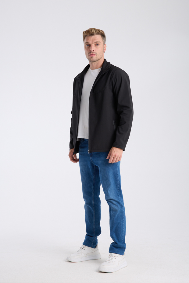 معطف سوفتشيل أسود مقاوم للماء للرجال - 7