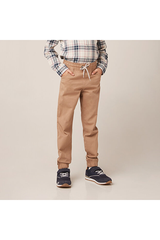 بنطلون سادة مع رباط للإغلاق - 1