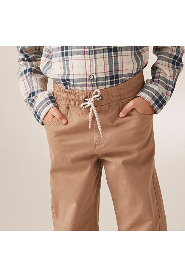 بنطلون سادة مع رباط للإغلاق - 3