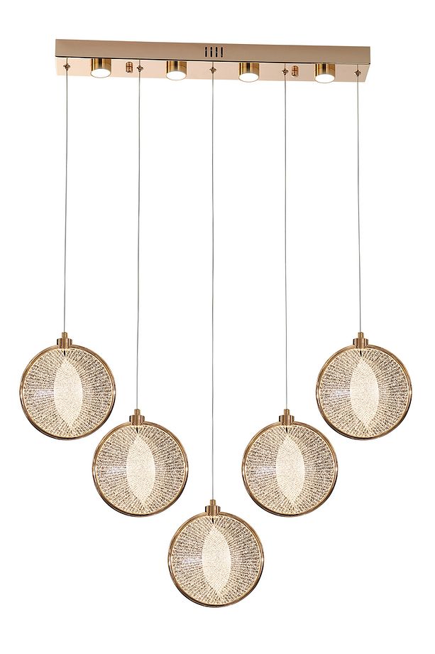 Edward 5'Li 67 Watt Sıralı Gold Ledli Modern Salon Avize - 2