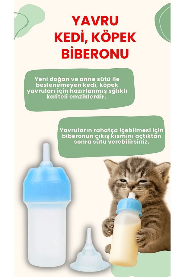 Yevru Kedi Köpek Biberon Yedek Emzikli 50 ML Kedi Biberonu - 2